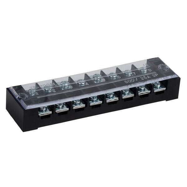 Main product image for 25A Barrier Terminal Block, 8 Position Dual Row Screws 12 Pitch with Cover090-821